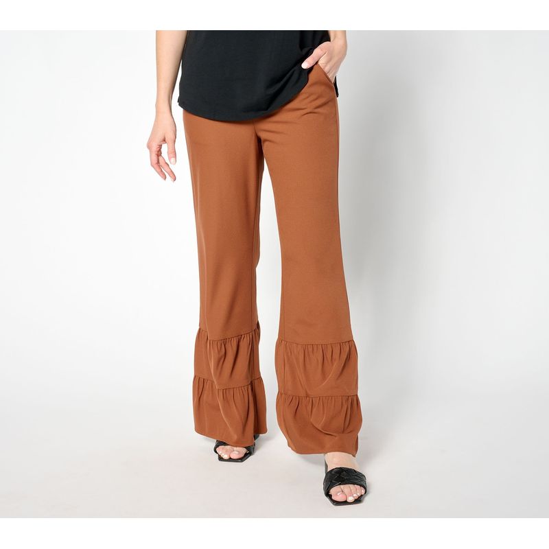 Isaac Mizrahi Live! Women's Petite Pants Pl Woven Crepe Wide Leg Brown A652893